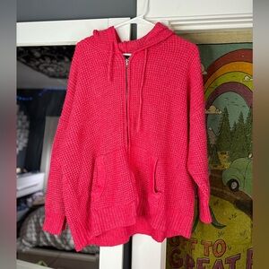 Pink knit zip up sweater
